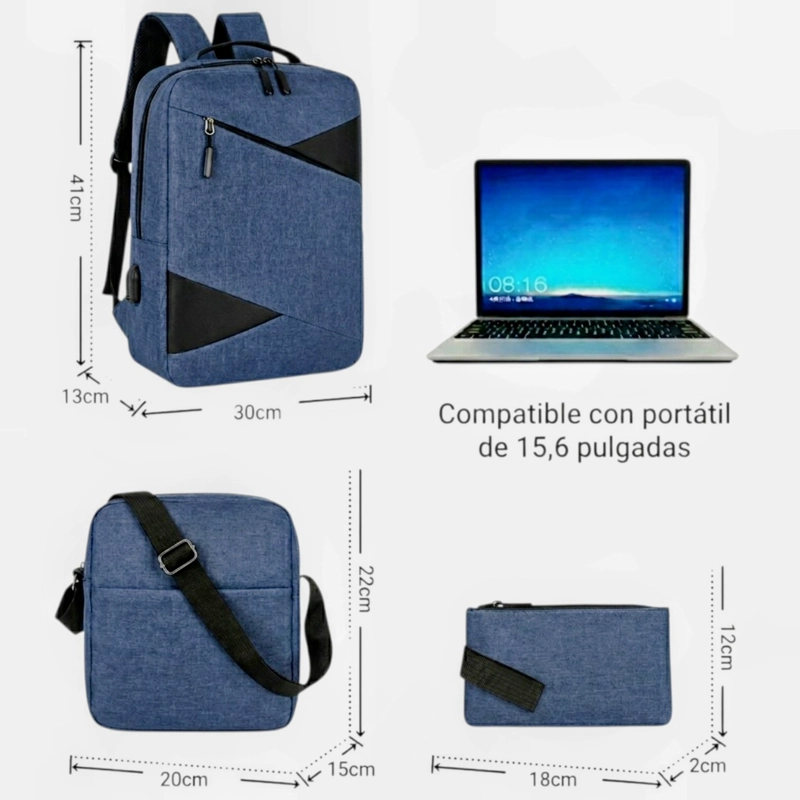 SET MOCHILA PORTA NOTEBOOK, BOLSO CRUZADO Y ESTUCHE - 4