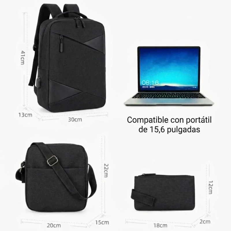 SET MOCHILA PORTA NOTEBOOK, BOLSO CRUZADO Y ESTUCHE - 5