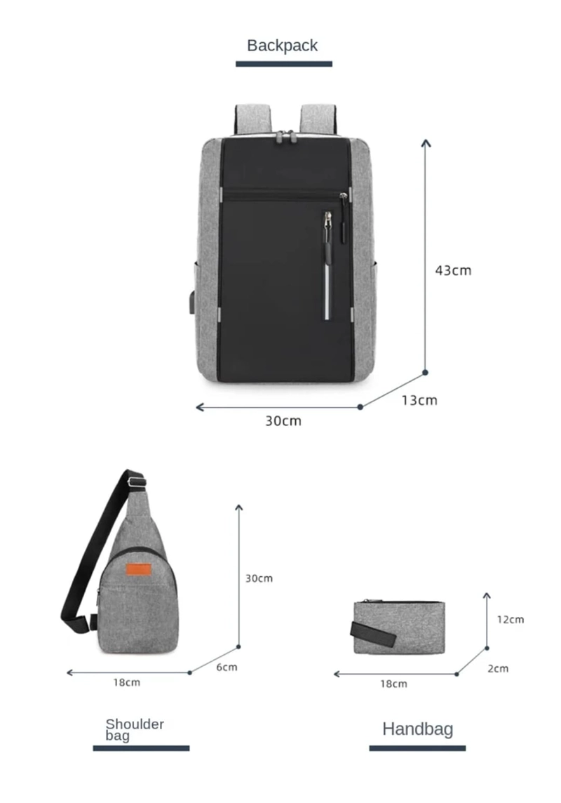 COMBO DE MOCHILA PARA LAPTOP, PECHERA Y BILLETERA - 12