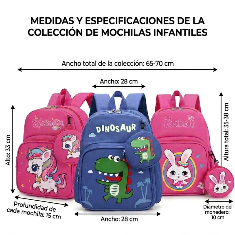 MOCHILA INFANTIL CON MONEDERO DISEÑOS ANIMADOS - 2