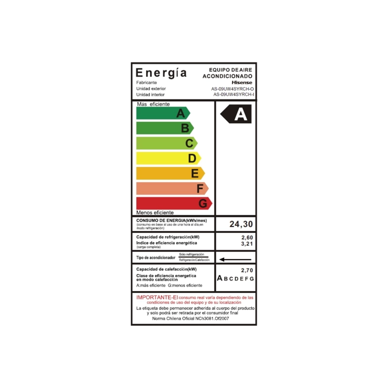 AIRE ACONDICIONADO HISENSE SPLIT MURO 9000BTU INVERTER HI VIDA - 4