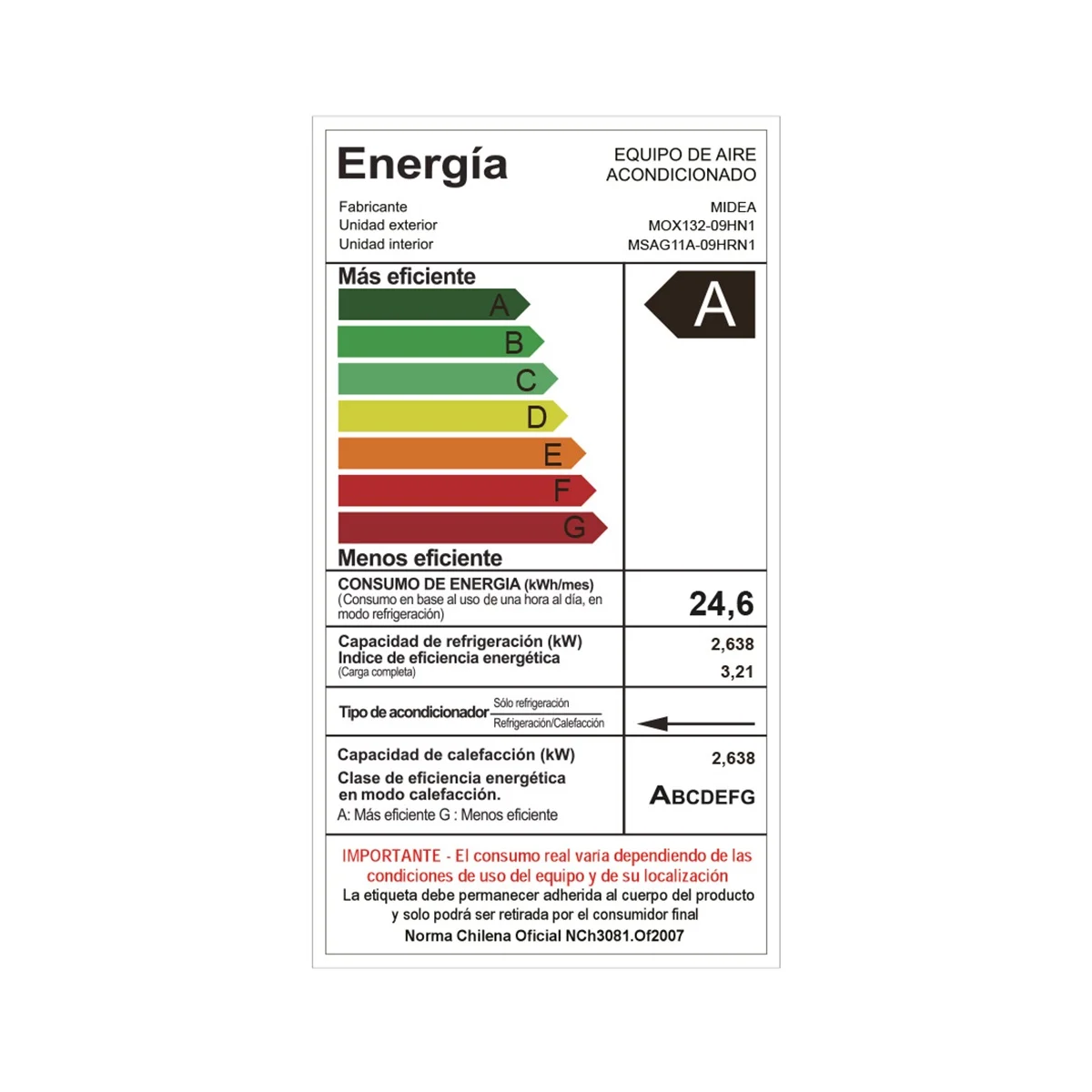 AIRE ACONDICIONADO SPLIT MURO 9000BTU INVERTER MIDEA XTRA - 3