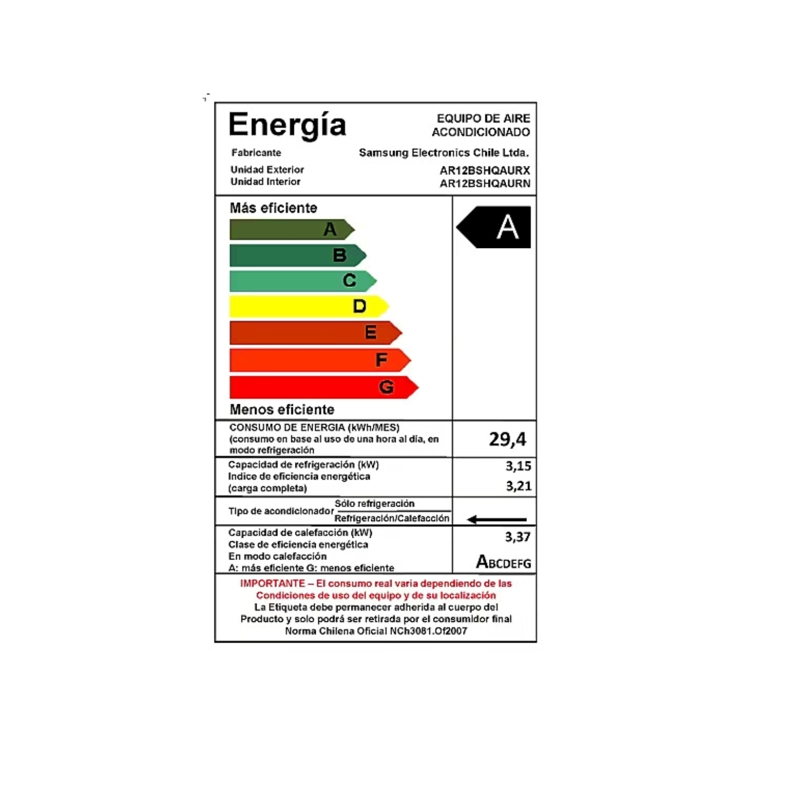 AIRE ACONDICIONADO SPLIT 12000BTU MURO INVERTER ENTRY SAMSUNG - 5