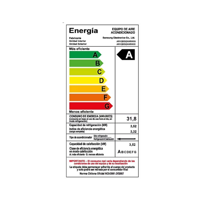 AIRE ACONDICIONADO SPLIT 12000BTU MURO INVERTER WINDFREE SAMSUNG - 5