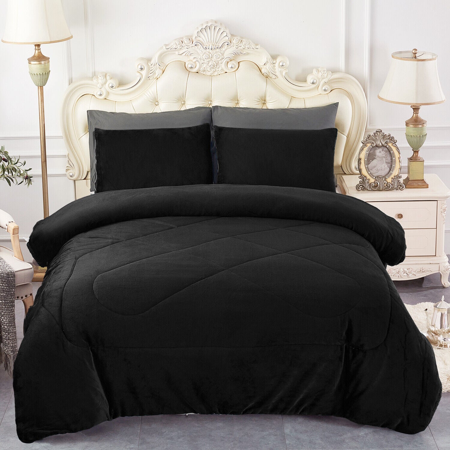 COBERTOR PLUSH KING NEGRO CON CHIPORRO DIANA - 1