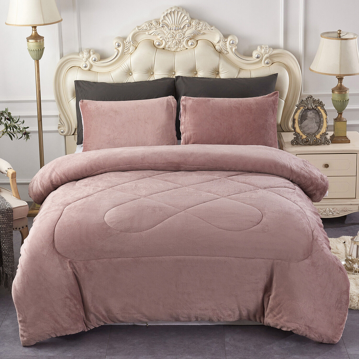 COBERTOR PLUSH KING ROSA CON CHIPORRO DIANA - 1