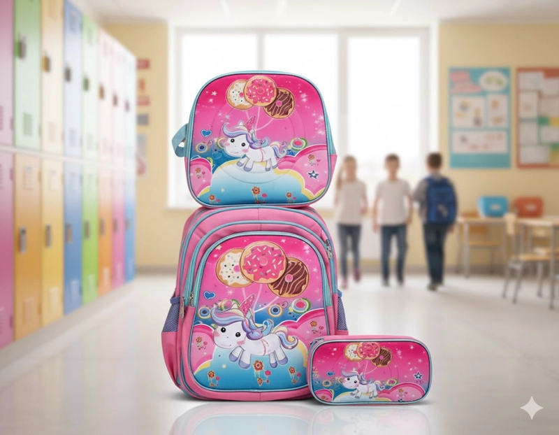 MOCHILA ESCOLAR PARA NIÑA MARIPOSAS TRES PIEZAS CON LONCHERA Y ESTUCHE RUEDA Y TIENE LUCES WM - 2