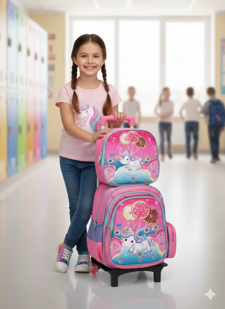 MOCHILA ESCOLAR PARA NIÑA MARIPOSAS TRES PIEZAS CON LONCHERA Y ESTUCHE RUEDA Y TIENE LUCES WM - 4