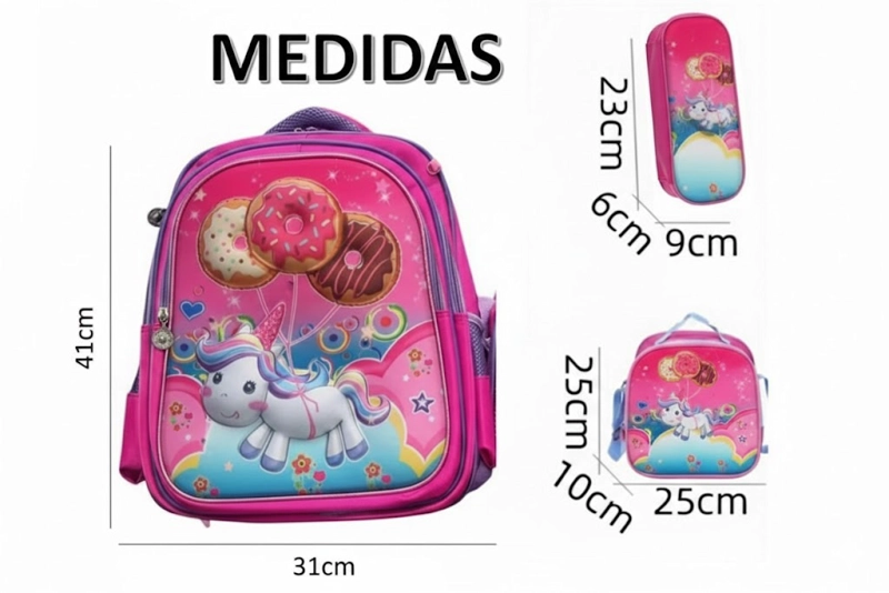 MOCHILA ESCOLAR PARA NIÑA MARIPOSAS TRES PIEZAS CON LONCHERA Y ESTUCHE RUEDA Y TIENE LUCES WM - 6