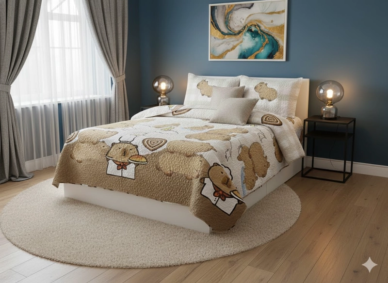 CUBRECAMA DE VERANO DISEÑO TIERNO CAPIBARA 2 PLAZAS DELGADO QUILT LZ - 1