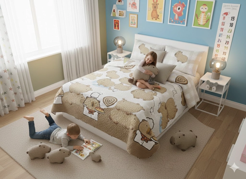 CUBRECAMA DE VERANO DISEÑO TIERNO CAPIBARA 2 PLAZAS DELGADO QUILT LZ - 3