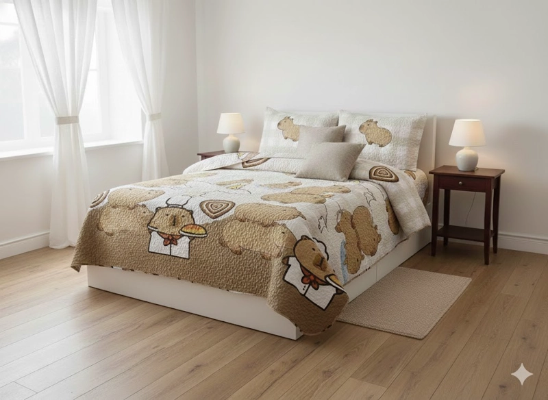 CUBRECAMA DE VERANO DISEÑO TIERNO CAPIBARA 2 PLAZAS DELGADO QUILT LZ - 4