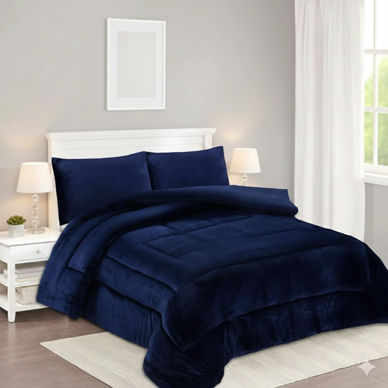 COBERTOR KING PLUSH DE INVIERNO CON CHIPORRO DISEÑO CELESTE UNICOLOR ELEGANTE MODERNO FYA - 1