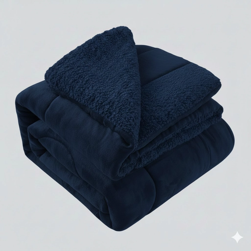 COBERTOR KING PLUSH DE INVIERNO CON CHIPORRO DISEÑO CELESTE UNICOLOR ELEGANTE MODERNO FYA - 2