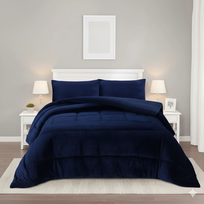 COBERTOR KING PLUSH DE INVIERNO CON CHIPORRO DISEÑO CELESTE UNICOLOR ELEGANTE MODERNO FYA - 4