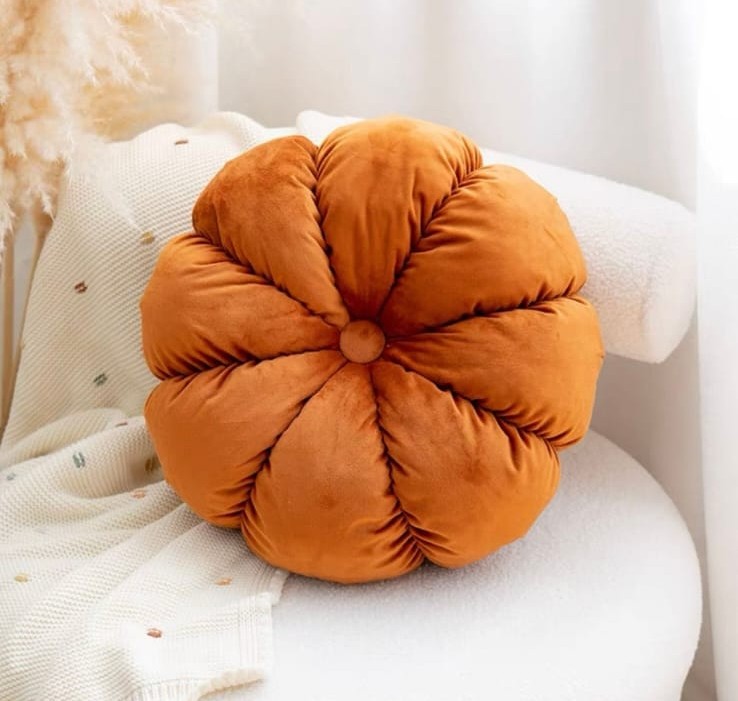 COJIN DECORATIVO EN FORMA DE CALABAZA COLOR TERRACOTA 35X35CM DISEÑO ACOGEDOR Y UNICO - 2