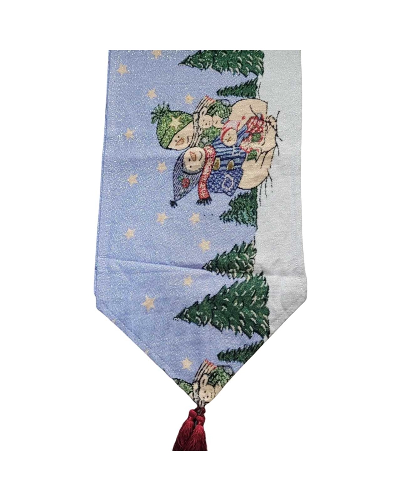 CAMINO DE MESA DE NAVIDAD AZUL CON BORLAS DECORATIVAS 30X180CM - 1