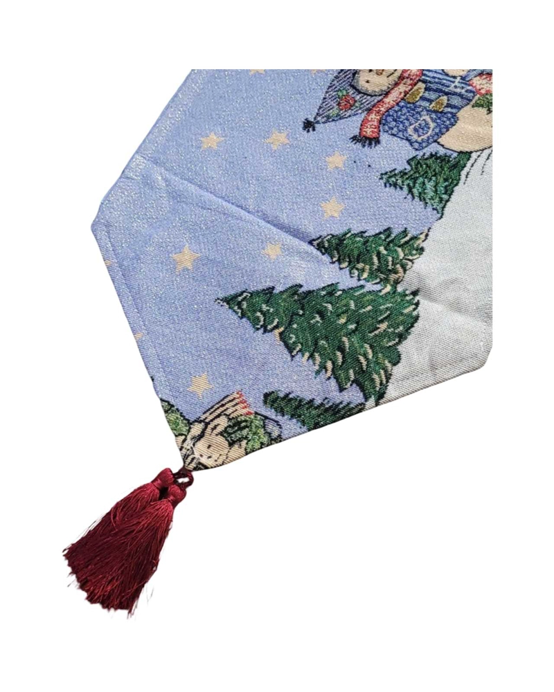 CAMINO DE MESA DE NAVIDAD AZUL CON BORLAS DECORATIVAS 30X180CM - 2