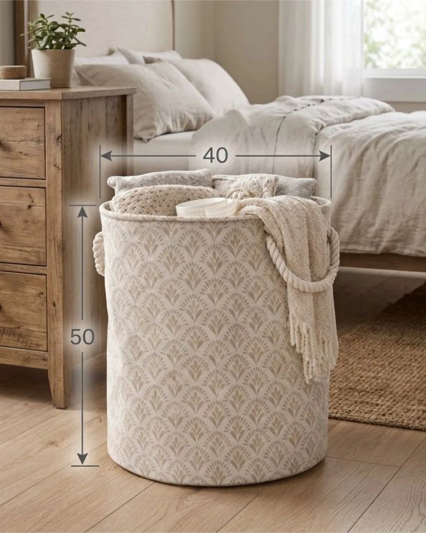 CANASTO PARA ROPA 40X50CM CESTA PARA MANTAS BEIGE - 3
