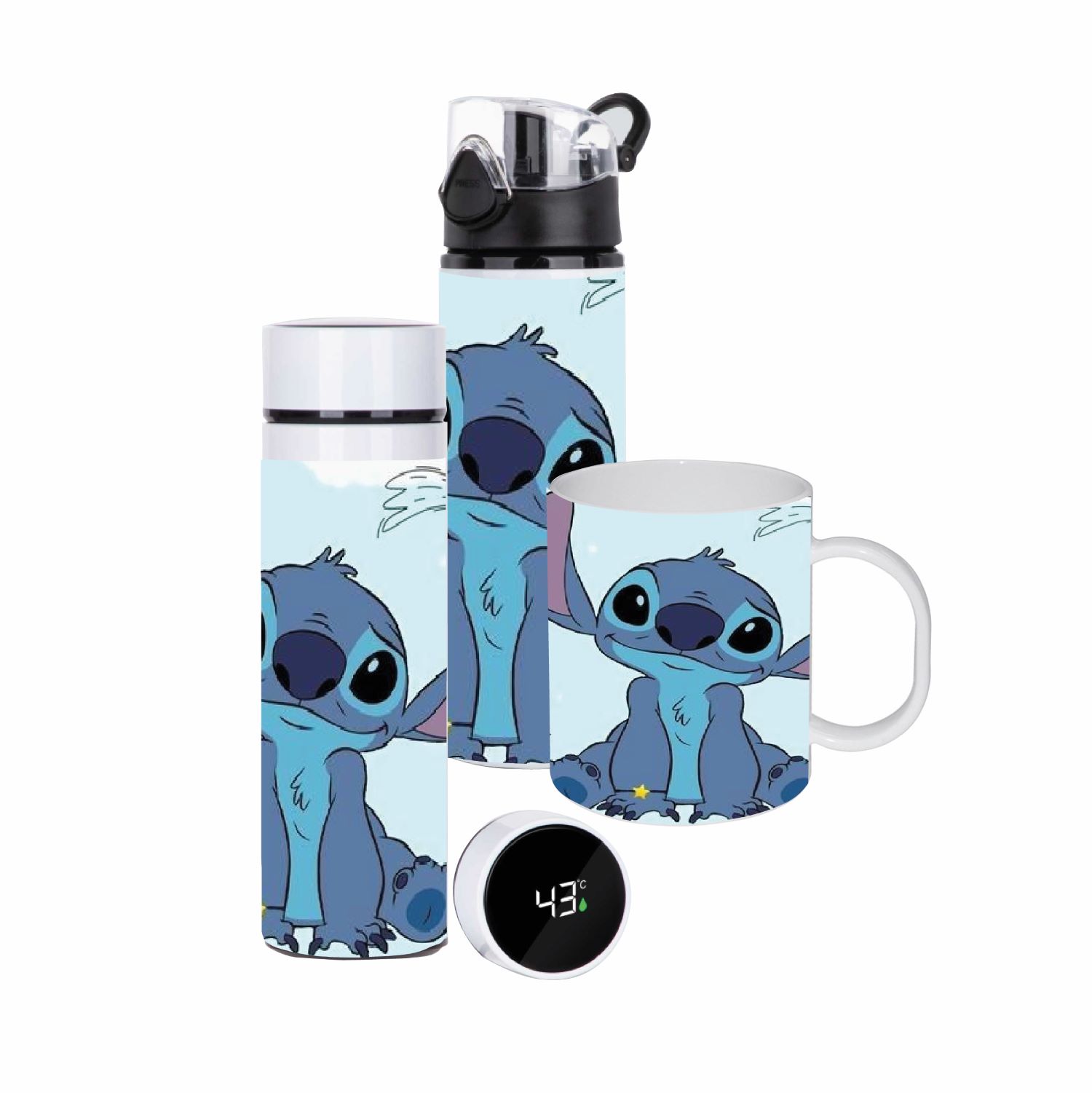 SET DE ALMACENAMIENTO DE BEBIDAS TERMO, BOTELLA Y TAZÓN STITCH DIBUJO ANIMADO - 1