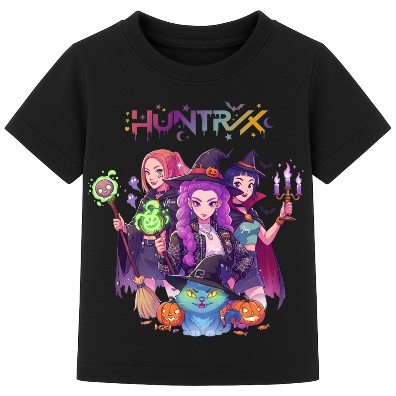 POLERA INFANTIL HUNTRIX ' GUERRERAS K-POP ' NEGRO HALLOWEEN - 1