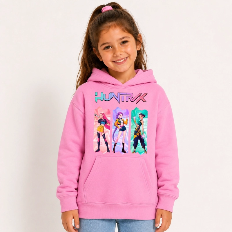 POLERON CANGURO INFANTIL HUNTRIX GUERRERAS K-POP DEMON HUNTERS ROSADO | SACHA VESTUARIO - 1