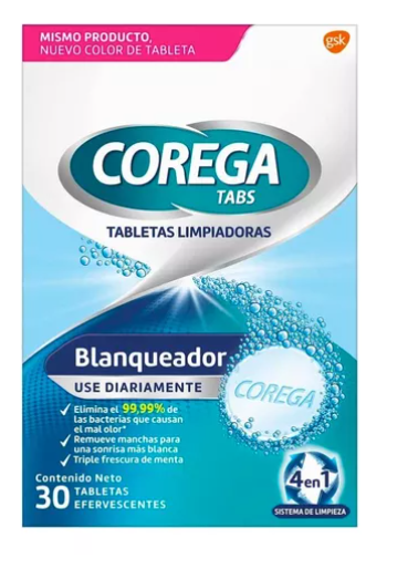 COREGA TABLETAS LIMPIADORAS BLANQUEADORAS 30 TABS - 1