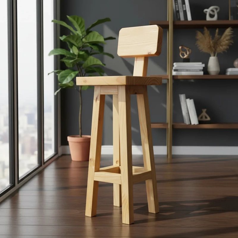 PISO O TABURETE MAPU, DE MADERA CON RESPALDO PARA BAR O COCINA VITRIFICADO - 6