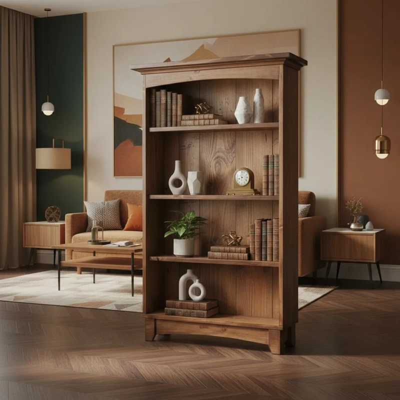 MUEBLE MODULAR LIBRERO REPISA MADERA COLOR NOGAL - 1