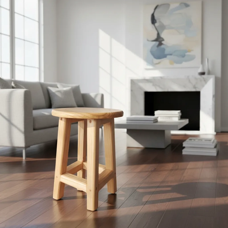 TABURETE PISO MADERA 45 de alto CM ENSAMBLADO A MANO BARNIZ NATURAL - 1