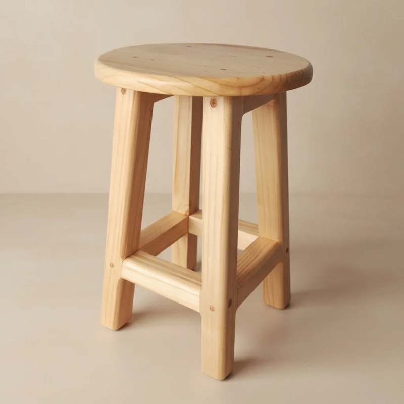 TABURETE PISO MADERA 45 de alto CM ENSAMBLADO A MANO BARNIZ NATURAL - 2