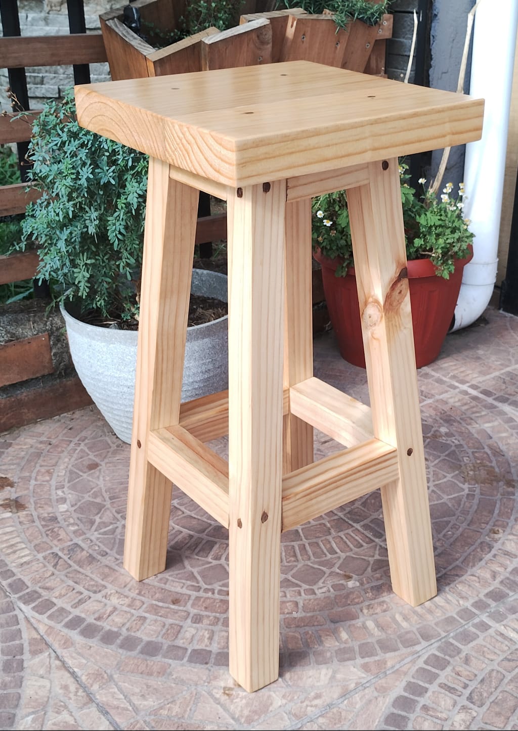 4 UNIDADES TABURETE O PISO DE MADERA RUSTICO BAR O COCINA BASE CUADRADA - 2