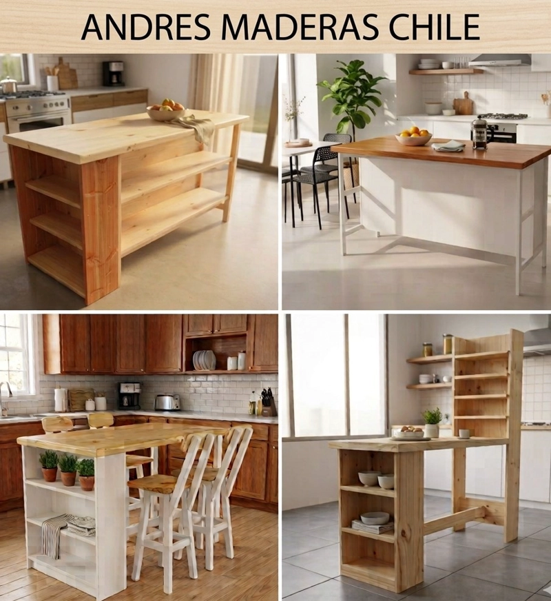 Mesa Isla Desayunador Modelo Kawell Madera Maciza + 2 taburetes - 2