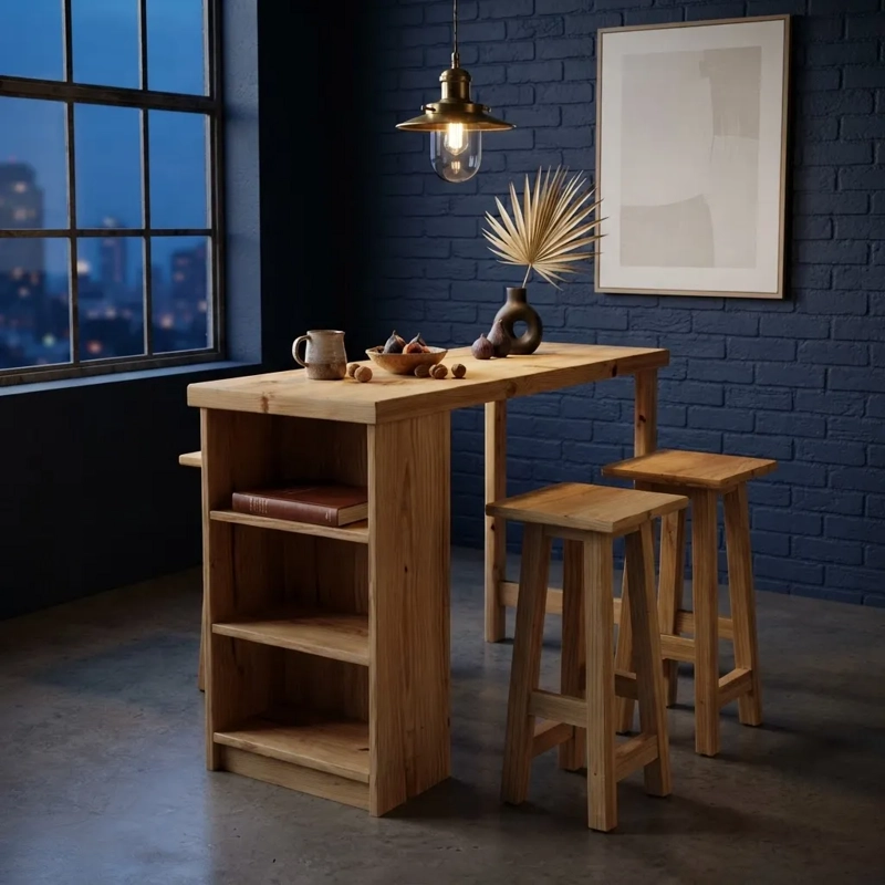 Mesa Isla Desayunador Modelo Kawell Madera Maciza + 2 taburetes - 3