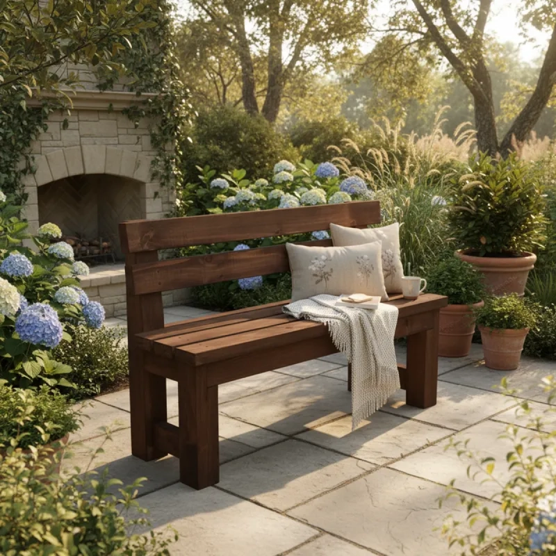 BANCA MADERA MACIZA JARDIN PATIO PORCHE TRATAMIENTO EXTERIOR MARRON OSCURO - 2