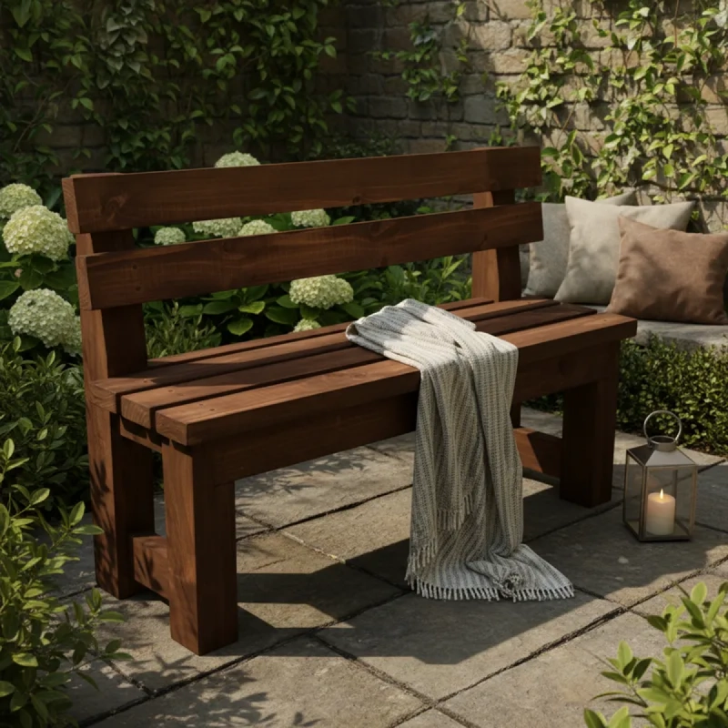 BANCA MADERA MACIZA JARDIN PATIO PORCHE TRATAMIENTO EXTERIOR MARRON OSCURO - 4