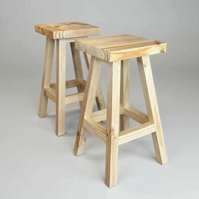 4 TABURETES PISO DE MADERA VITRIFICADO LAVABLE IMPERMEABLE - 2
