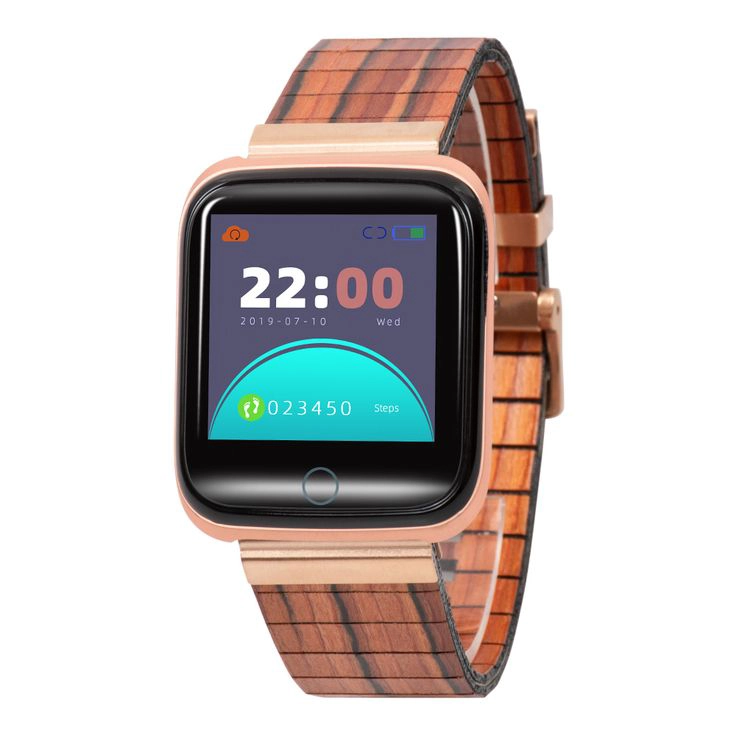 SMARTWATCH RELOJ INTELIGENTE BEWELL CORREA DE MADERA DEPORTE SILVER NOGAL - 1