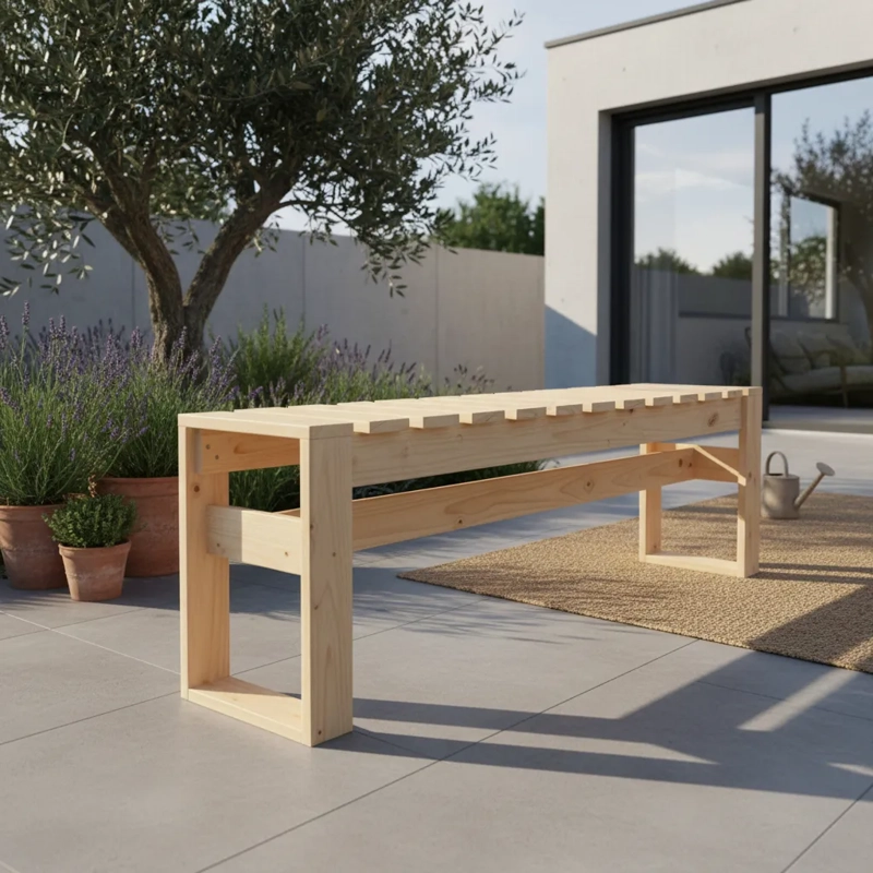 3 UNIDADES BANCA DE MADERA TERRAZA, PATIO, COCINA 1.5 METROS NATURAL LELFUN KIÑE EPU - 1