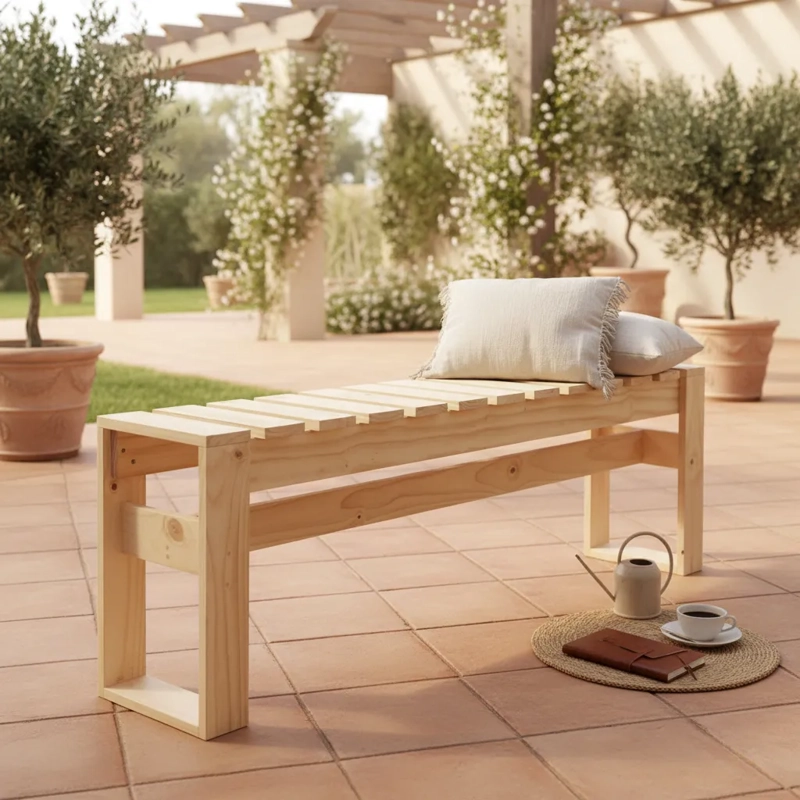 3 UNIDADES BANCA DE MADERA TERRAZA, PATIO, COCINA 1.5 METROS NATURAL LELFUN KIÑE EPU - 3