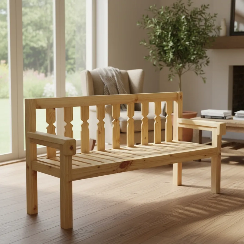 SILLON BANCO MADERA ESTILO CAMPESTRE GRANDE - 1