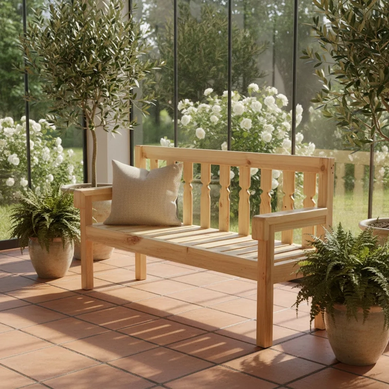 SILLON BANCO MADERA ESTILO CAMPESTRE GRANDE - 3