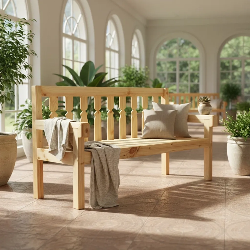 SILLON BANCO MADERA ESTILO CAMPESTRE GRANDE - 4