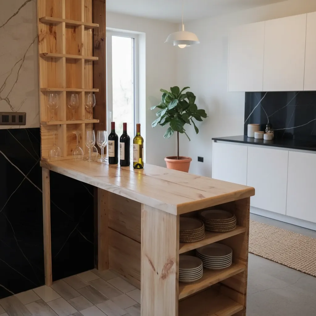 ISLA DE COCINA MANSUN EN MADERA MACIZA REPISA RAZONES, COPAS - 3
