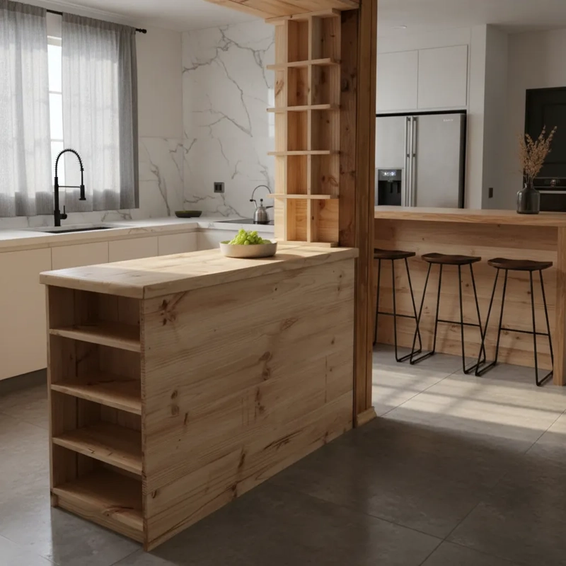 ISLA DE COCINA MANSUN EN MADERA MACIZA REPISA RAZONES, COPAS - 5