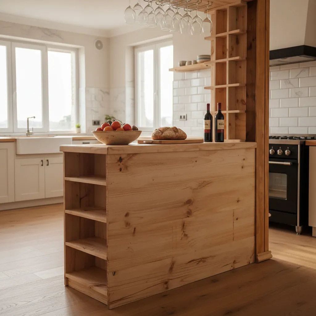 ISLA DE COCINA MANSUN EN MADERA MACIZA REPISA RAZONES, COPAS - 6