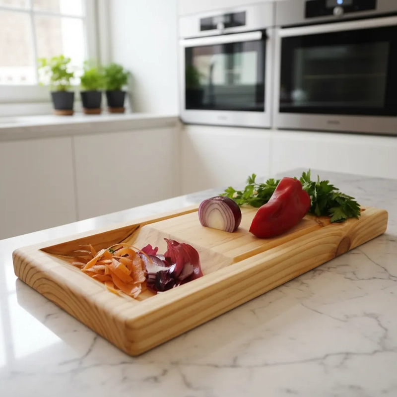 TABLA MADERA PARA PICAR MULTIUSOS CON RECIPIENTE - 2