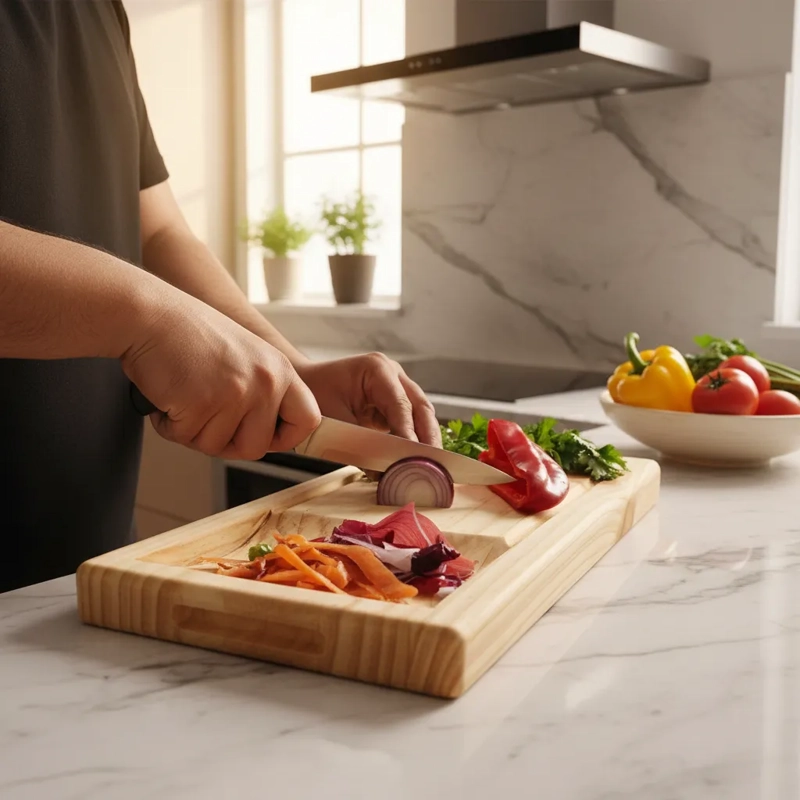 TABLA MADERA PARA PICAR MULTIUSOS CON RECIPIENTE - 3