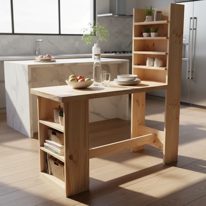 MESON DE MADERA KAWELL CON DOBLE REPISA PARA COCINA - 2