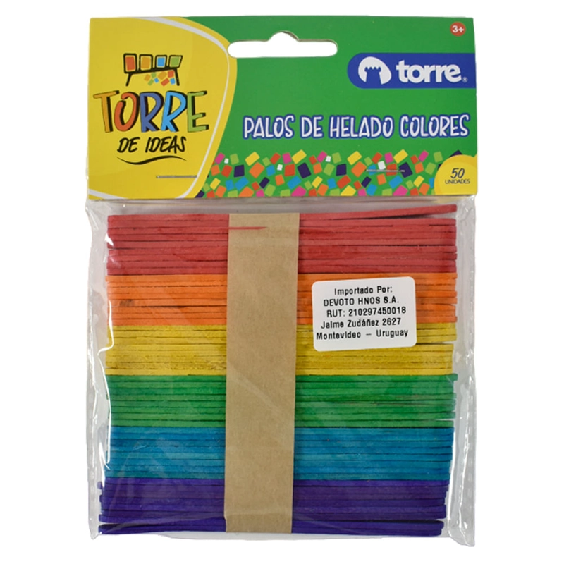 PACK 50 UNIDADES PALOS DE MADERA COLORES 50 UNIDADES TORRE - 1